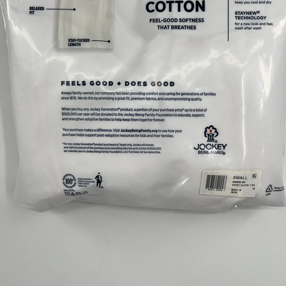 NEW Jockey generation 100% cotton white v-neck staycool undershirts 3 pack S